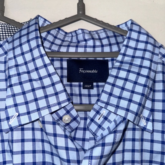 3 Façonnable Button down men’s shirts. 2XL Tall Blue Plaid - Picture 1 of 6